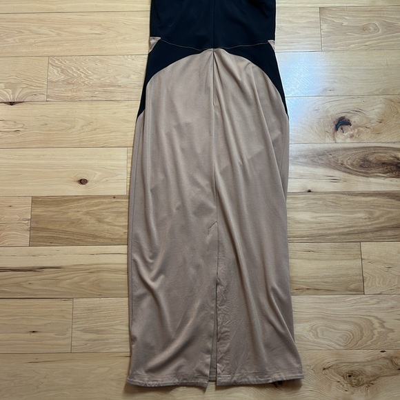 Anthropologie Chic Black and Tan Bodycon Stretchy Maxi Dress | Size Small - Picture 7 of 9